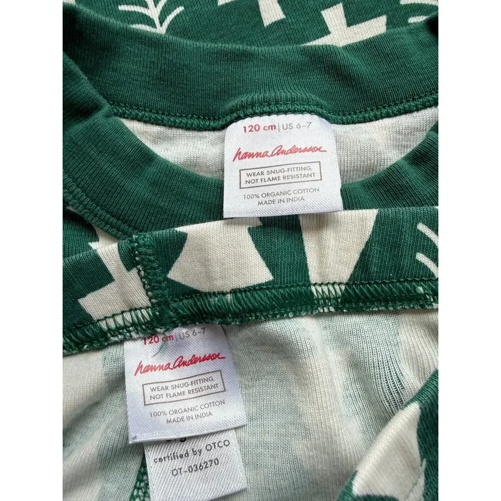 Hanna Andersson Kids Green Trees Holiday Pajama Set Size 6-7